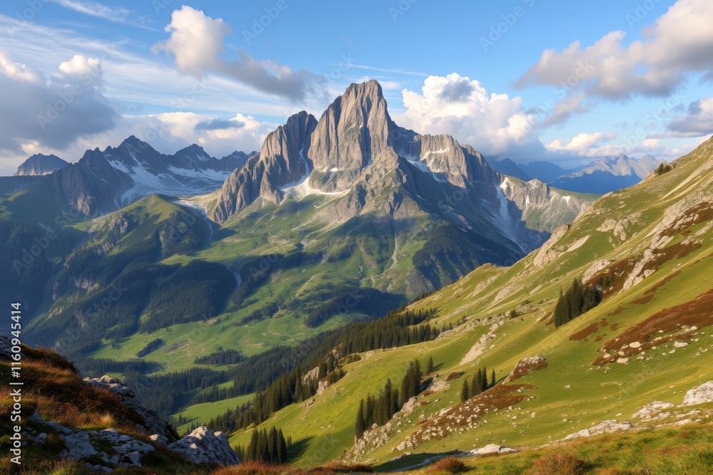 mountains with a few trees and grass on them and a blue sky mountains with a few trees and grass on them and a blue sky