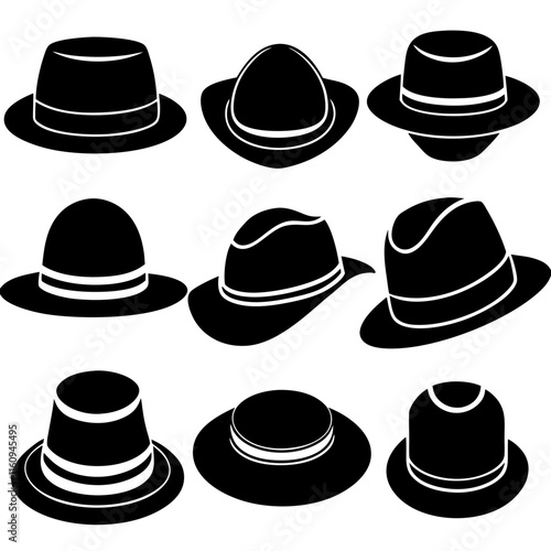 Hat icon set silhouette vector on white background 