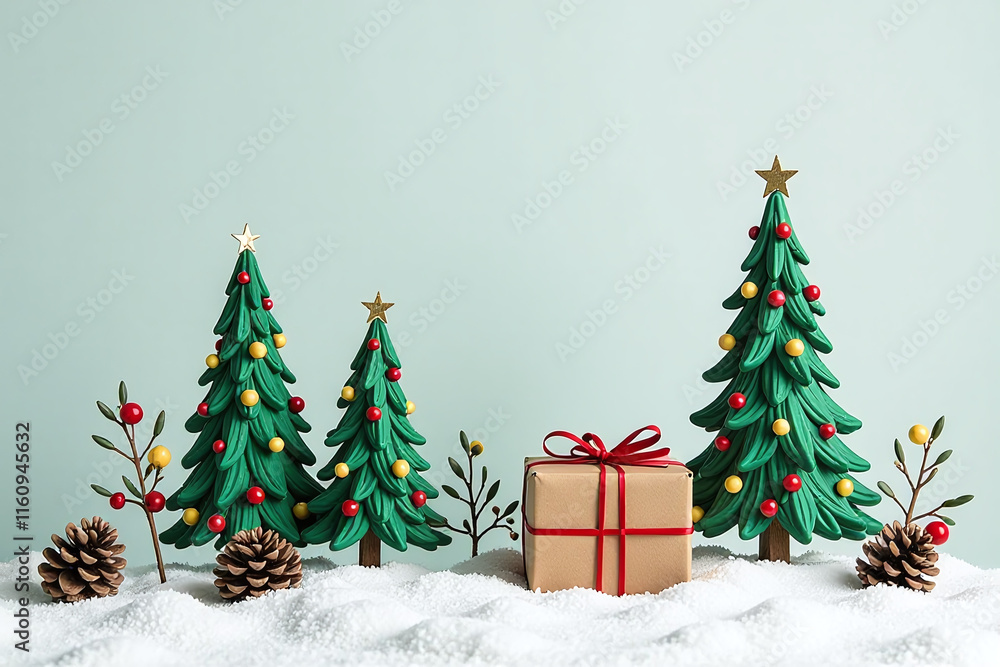 Obraz premium fir trees decorated paint branches make festive christmas gift pretty holiday greeting
