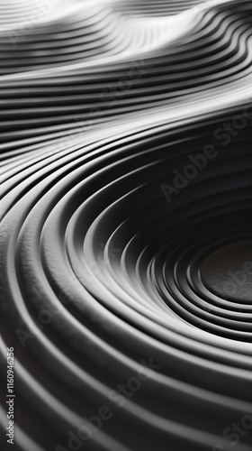 Abstract black and white concentric waves with smooth, flowing curves, perfect for backgrounds.