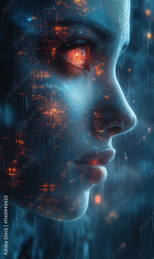 Portrait of a woman with futuristic elements and glowing features Portrait of a woman with futuristic elements and glowing features