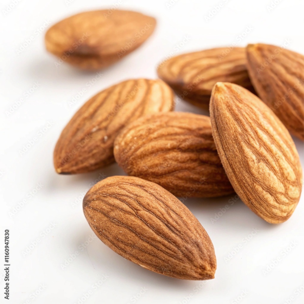 High-resolution shot of fresh almonds with focus on details and textures High-resolution shot of fresh almonds with focus on details and textures