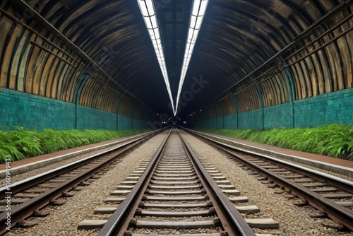 there is a train track that is going through a tunnel