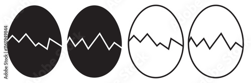 Broken egg icon. Eggshell, Broken egg outline icon Vector illustration, Egg cracked icon, Egg cracking line art on white background.