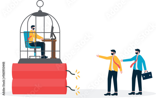 Businessmen work on desk with bomb client waiting for the metaphor of deadline. Illustration For Wallpaper,
