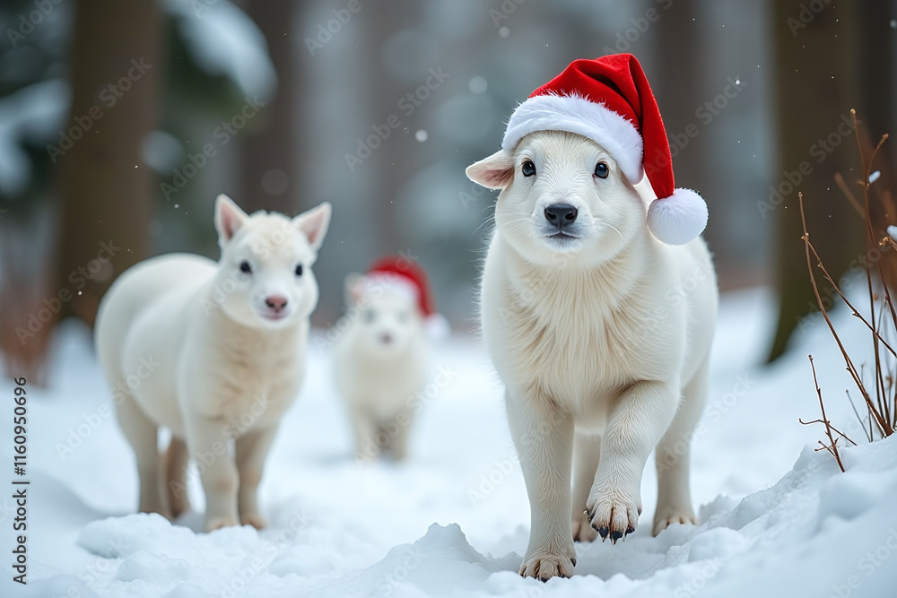 holiday animals roam forest white coats winter holiday animals roam forest white coats winter