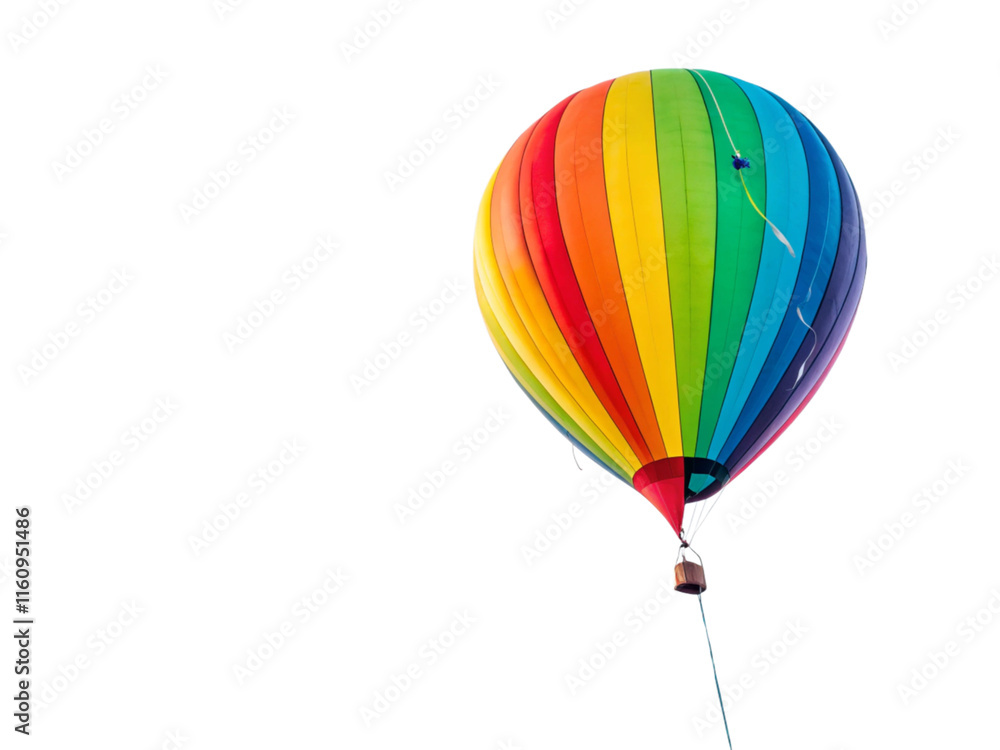 Obraz premium Rainbow Hot Air Balloon Soaring High Above Dark Sky