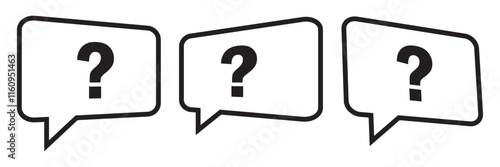 Comment question icon. Question and answer pictogram. Inquire bubble icon. Ask or request icon. Frequently asked questions icon in black color.