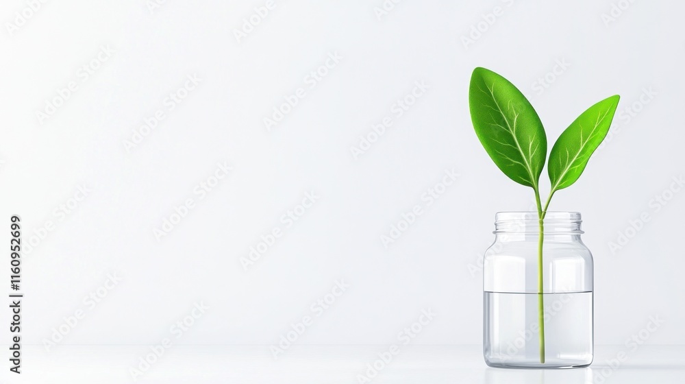 A sprouting plant in a jar of water symbolizing growth and renewal. A sprouting plant in a jar of water symbolizing growth and renewal.