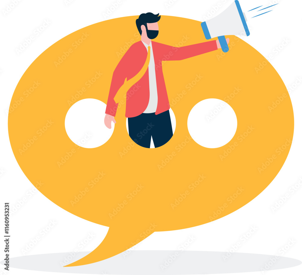 A man comes out of a chat bubble, an illustration for open communication.
A man comes out of a chat bubble, an illustration for open communication.