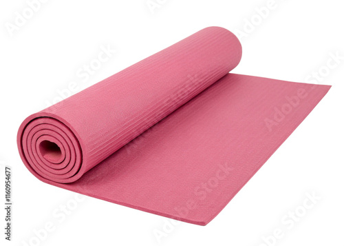 Rolled Pink Yoga Mat, Exercise, Fitness, Cut Out photo