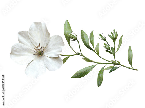 Elegantly Simple White Flower with Green Leaves Isolated on transparent background