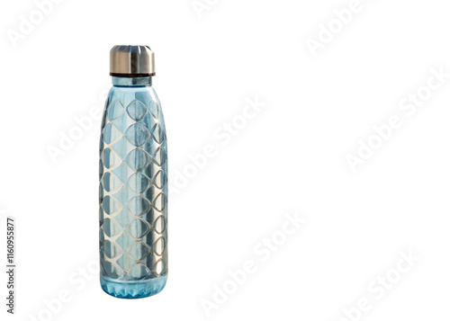 Stylish Blue Water Bottle with Silver Embossed Design photo