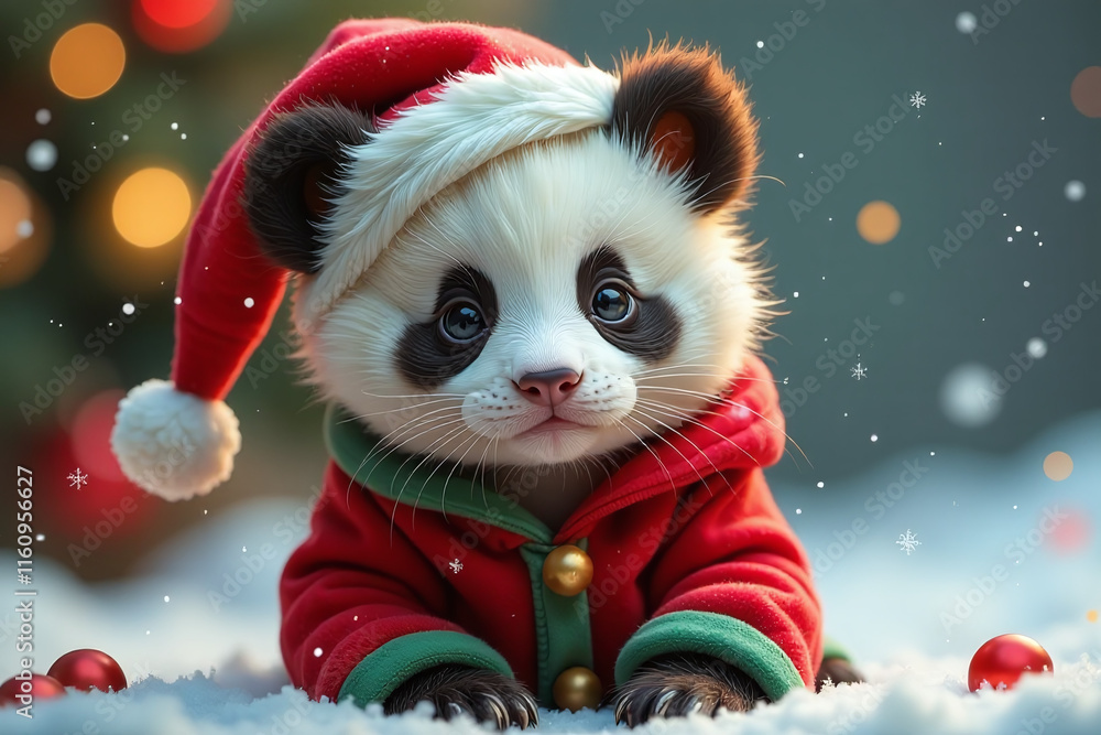 panda kitten adorable christmas outfit created ai panda kitten adorable christmas outfit created ai