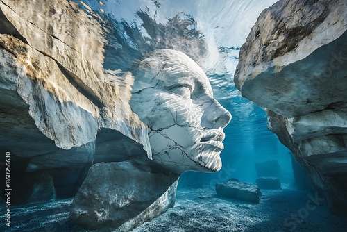 Stone Face Underwater Sculpture photo