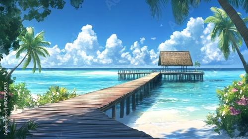 beautiful boardwalk on a paradisiacal island photo