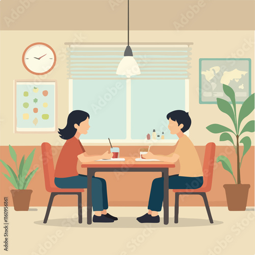 Canteen vector design, Students in canteen vector design