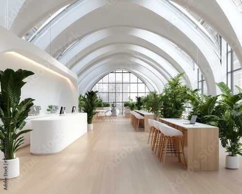 Community coworking spaces, sustainable energydriven environments, 3D illustration photo