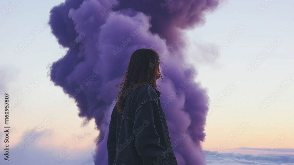 A woman's profile and colored smoke. A woman's profile and colored smoke.