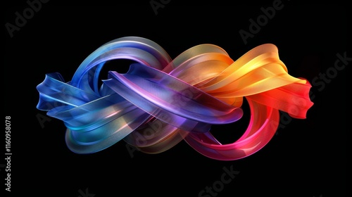 Colorful Twisted Ribbons on Black Background, Abstract Illustration for Design Elements photo