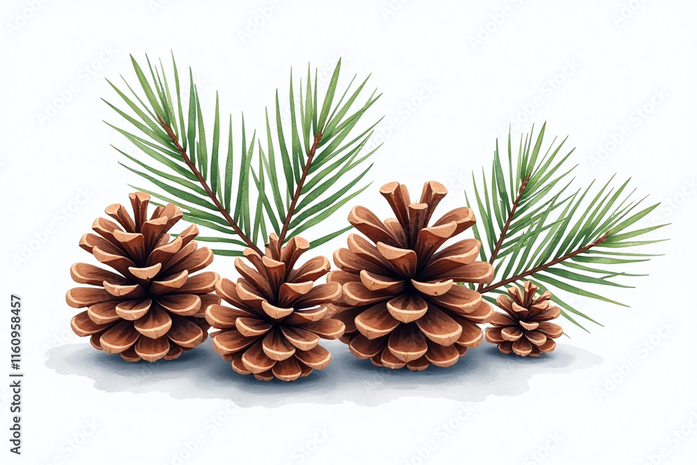 pine cones white watercolor background delicately pine cones white watercolor background delicately