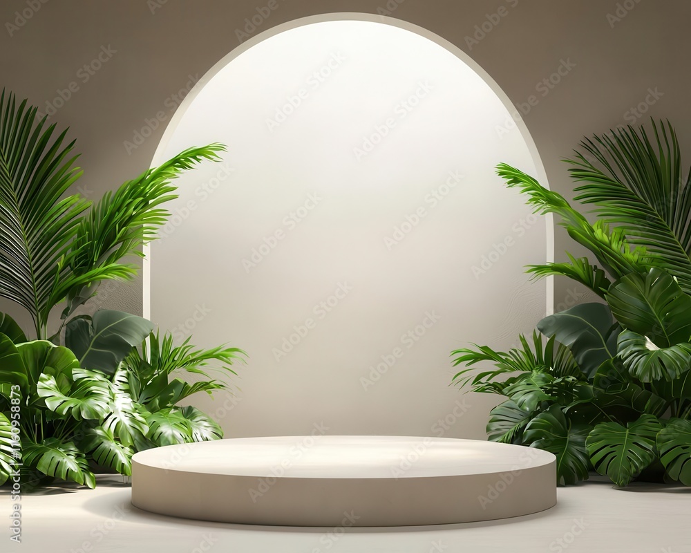 Green meeting space, surrounded by lush vegetation and natural light, 3D illustration Green meeting space, surrounded by lush vegetation and natural light, 3D illustration