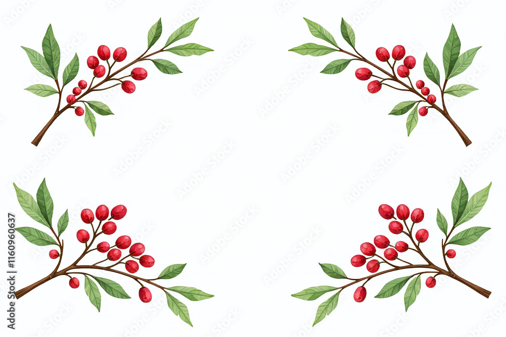 custom made wallpaper toronto digitalred berries adorn festive watercolor twigs green leaves holiday