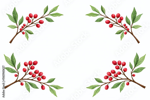 Wallpaper Mural red berries adorn festive watercolor twigs green leaves holiday Torontodigital.ca
