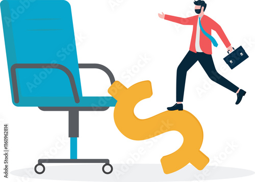 people climb a ladder of coins to a chair, a metaphor for the corruption of the office. Simple flat conceptual illustration. drain

