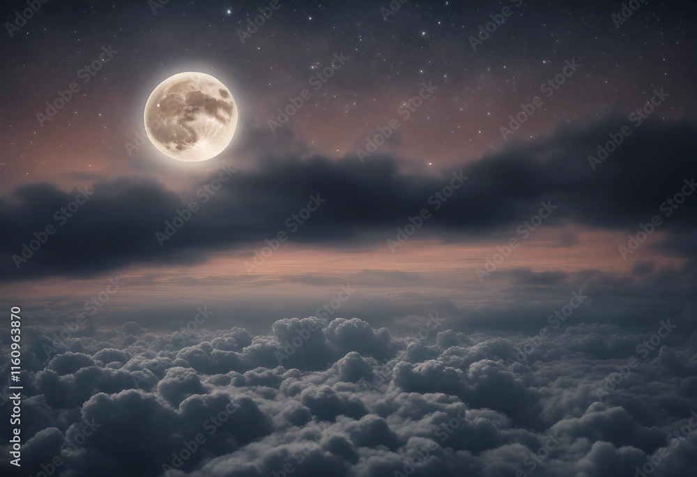 Romantic Moon In Starry Night Over Clouds Romantic Moon In Starry Night Over Clouds