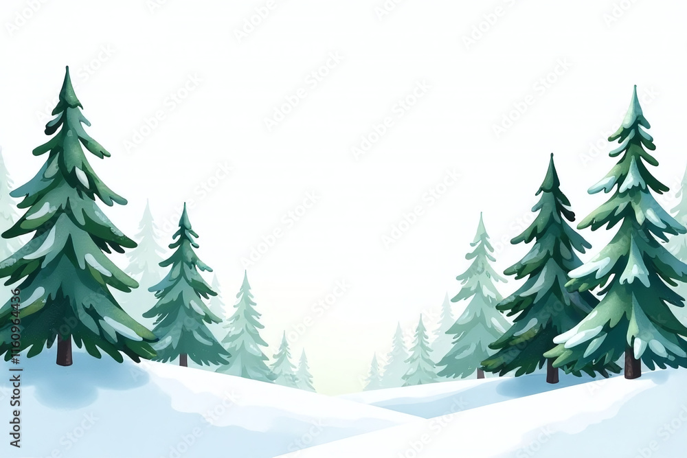 Fototapeta premium seamless border fir trees watercolor winter scene isolated white background holiday decorations banner landscape design