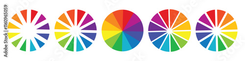 Color wheel vector. Circular gradient spectrum. Vibrant rainbow segment slice sign. Circle section palette design graphic.
