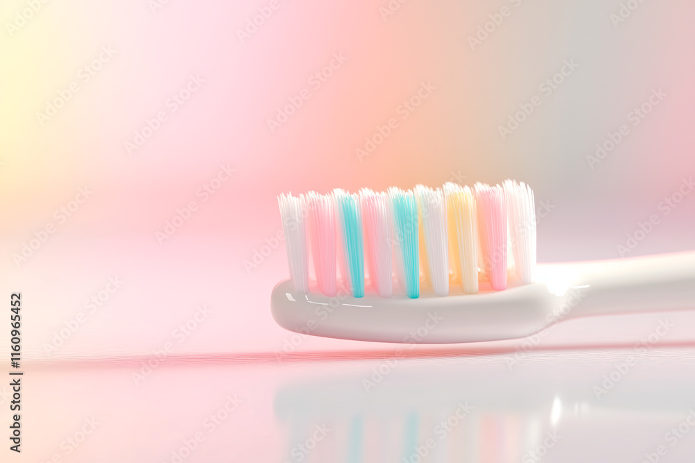 Close-up of White Toothbrush with Pastel Bristles Close-up of White Toothbrush with Pastel Bristles