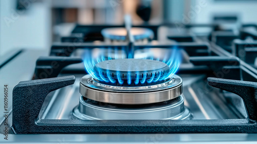 Lit Gas Stovetop Burner with Blue Flame
