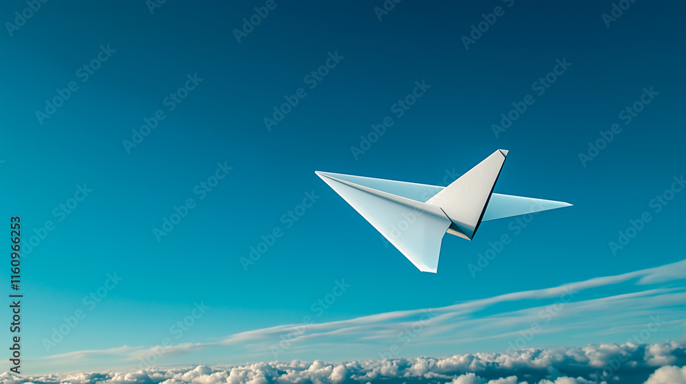 Paper Airplane in Flight Above Clouds Paper Airplane in Flight Above Clouds