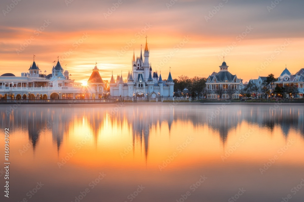 Fototapeta premium A magical kingdom where castles float on clouds, rivers flow with golden light, and imagination shapes the land