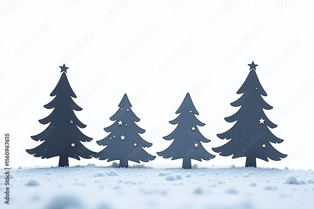 silhouette four christmas trees snowy white background stands simplicity elegance winter wonderland silhouette four christmas trees snowy white background stands simplicity elegance winter wonderland