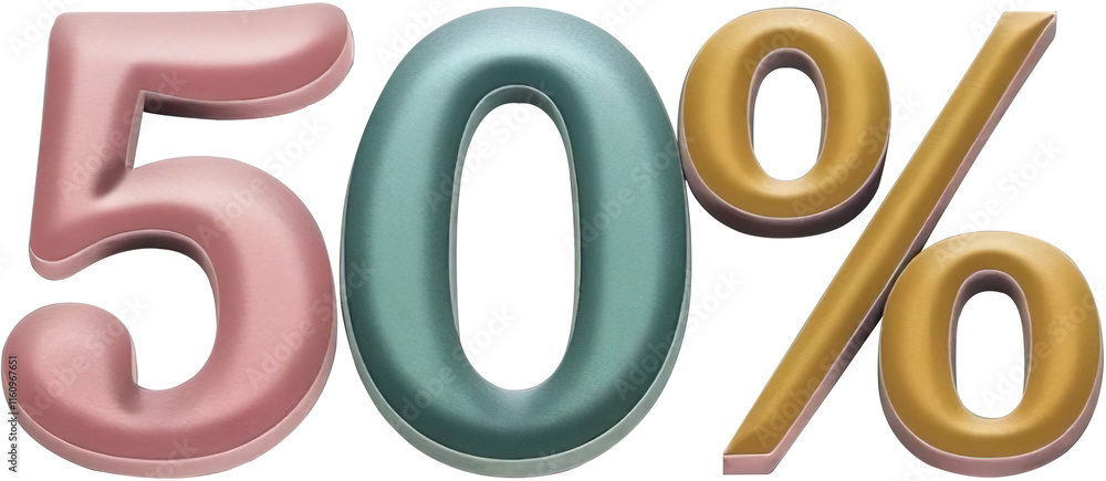 Bold 50% Text In Soft Pastel Tones isolated on transparent background, Png file Bold 50% Text In Soft Pastel Tones isolated on transparent background, Png file