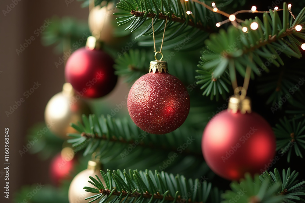 Fototapeta premium small decorative balls hang christmas tree various colors shapes ornaments garland surrounding