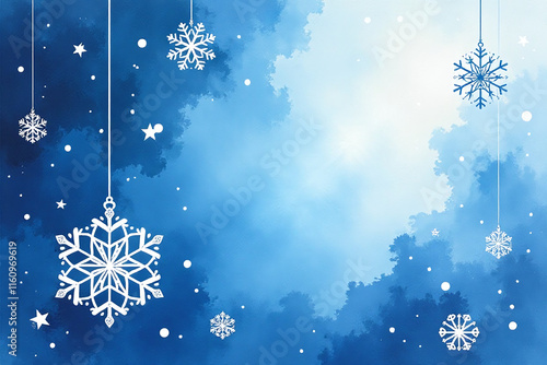 snowflakes indigo blue watercolor decorate christmas new year decor twinkling starlight