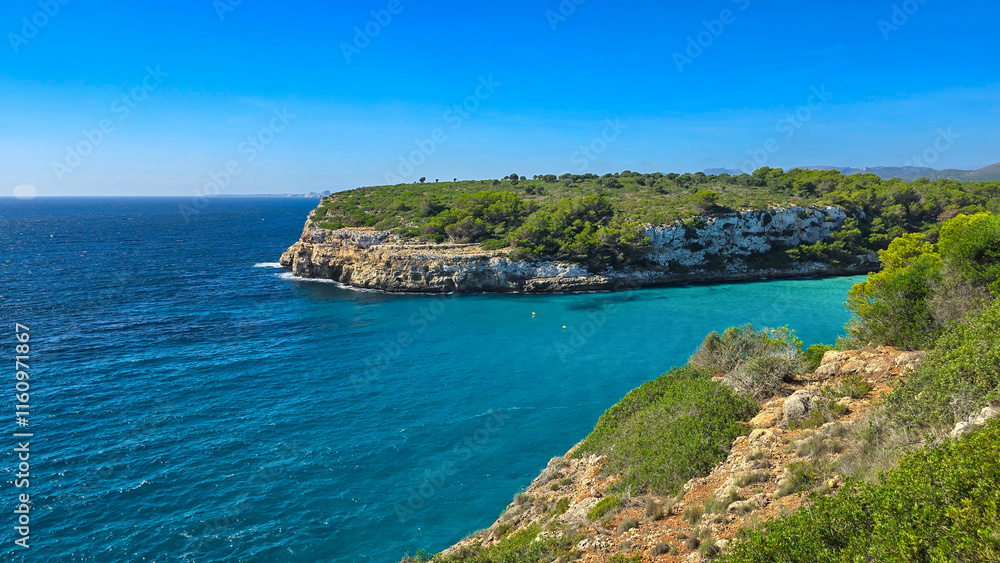 panoramic view beach Cala Romantica Summer holidays panoramic view beach Cala Romantica Summer holidays