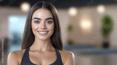 Close-up Photo: Confident Woman Smiling Brightly in Modern Office Setting. AI Generated Free Download Close-up Photo: Confident Woman Smiling Brightly in Modern Office Setting. AI Generated - GFXLoad