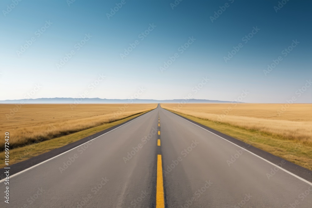 Fototapeta premium arafed road with yellow lines in the middle of a wide open field