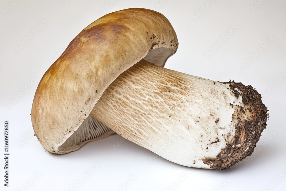 single porcini mushroom with smooth beige cap and thick white stem isolated on clean white background single porcini mushroom with smooth beige cap and thick white stem isolated on clean white background
