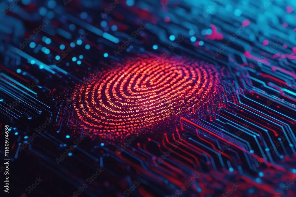 Futuristic Digital Fingerprint with Binary Code and Circuit Design Futuristic Digital Fingerprint with Binary Code and Circuit Design