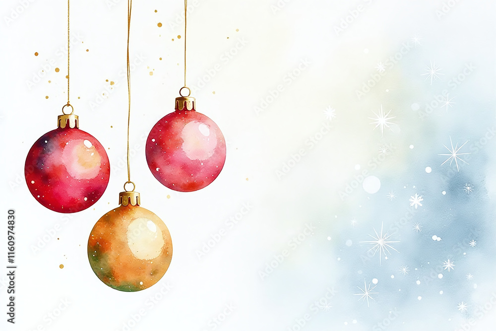 softly colored christmas balls hang snowy white canvas delicate watercolor softly colored christmas balls hang snowy white canvas delicate watercolor