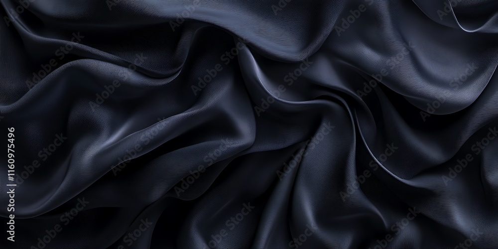 Fototapeta premium Dark blue fabric with elegant folds and wrinkles.