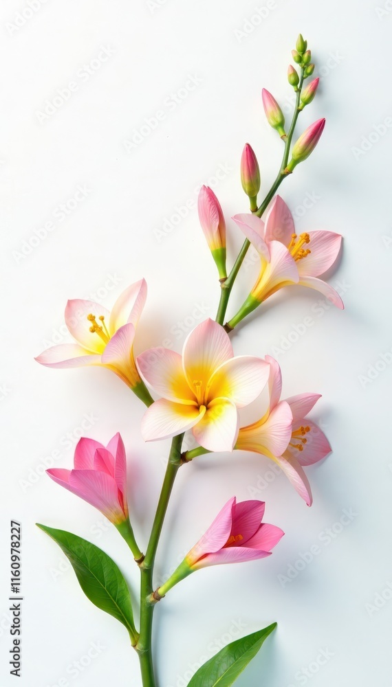 Delicate petals and stems in shades of pink, yellow, blue on a white background, flowers, nature, delicate Delicate petals and stems in shades of pink, yellow, blue on a white background, flowers, nature, delicate