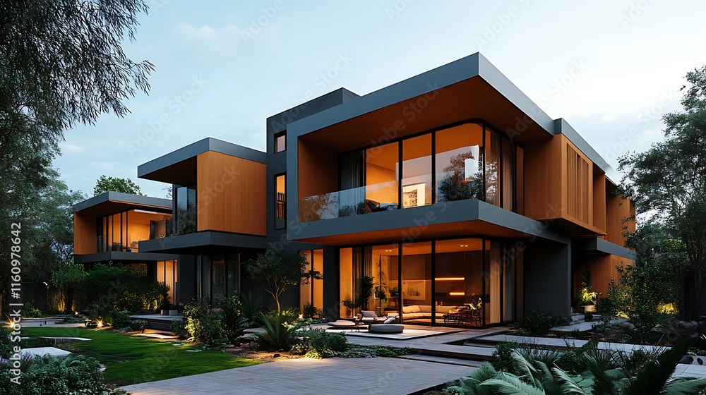 Obraz premium Greenery Adding Elegance to Modern Orange Apartment Complex in Captivating Background