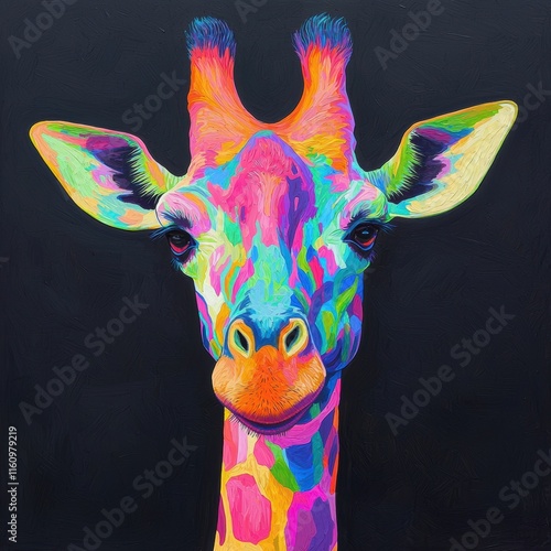 Colorful Artisic Giraffe Portrait Against Dark Background photo